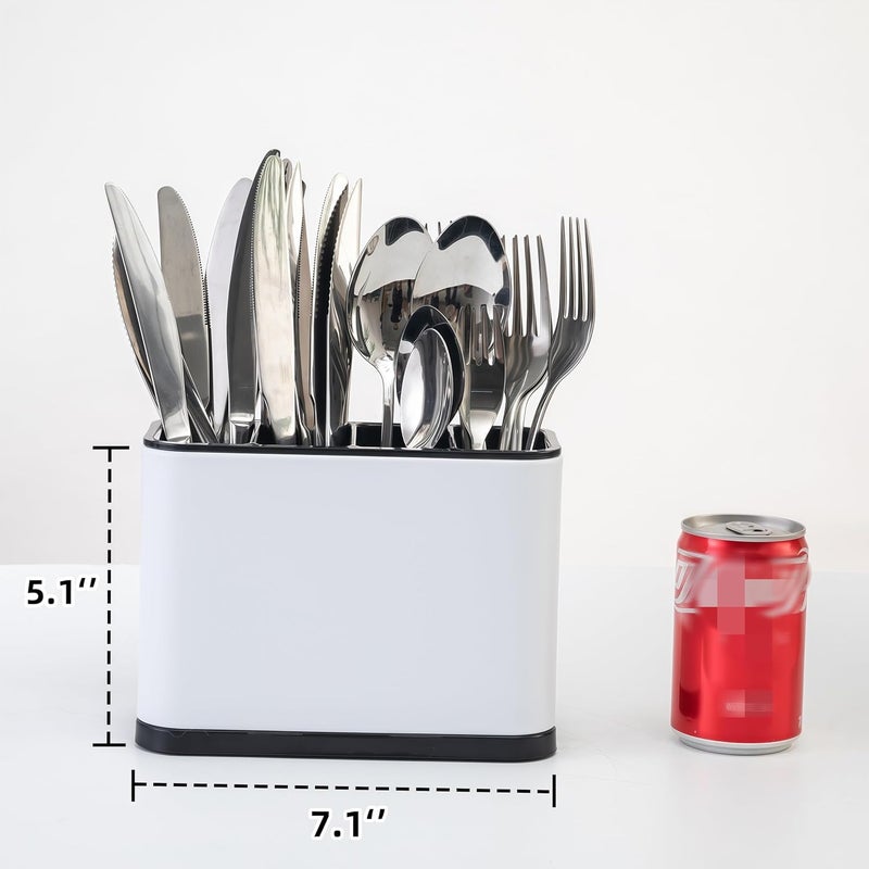 LIBODOUR Utensil Holder,Stainless Steel Caddy Counter,Spoon holder,4 Compartments Silverware Caddy,Capacity Flatware Spoon Fork Tool Cutlery Holder（White） - Image 3